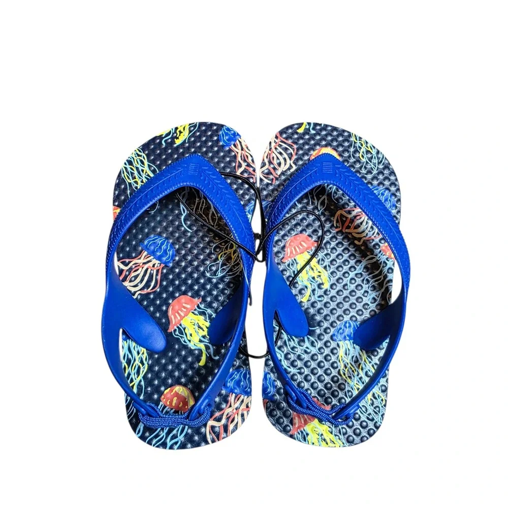 Kids Blue Jellyfish‎ Flip Flops Sandals Size 5-6 Toddler Beach Summer NWT